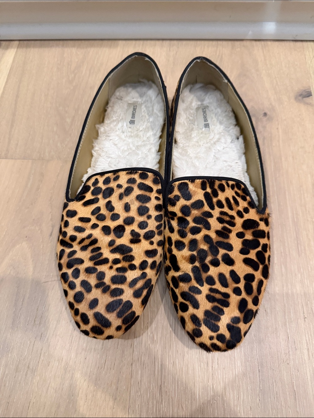 Birdies Leopard-Pattern Faux Fur Lined Slip-On Loafers - Tan & Black